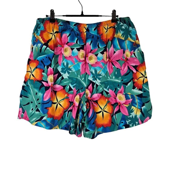 Vintage Hilo Hattie Shorts Size L Tropical Floral 90s 2000s Pull On Hawaii Made - Picture 2 of 4